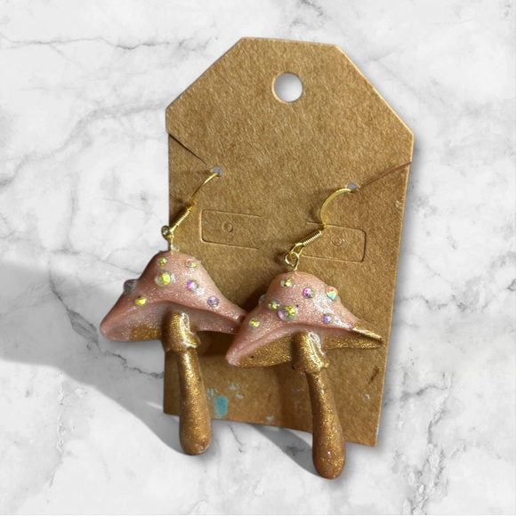 Handmade Jewelry - Pink and Gold Mushroom Earrings